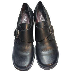 Bass Latina Loafers Womans Sz 11 Black Leather Buckle Side Strap Slip On Loafer